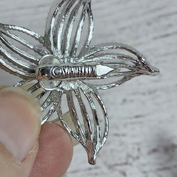 VTG Sarah Coventry MCM Brooch & Clip On Earrings Set Moon Flower Wearable Art - Picture 8 of 8